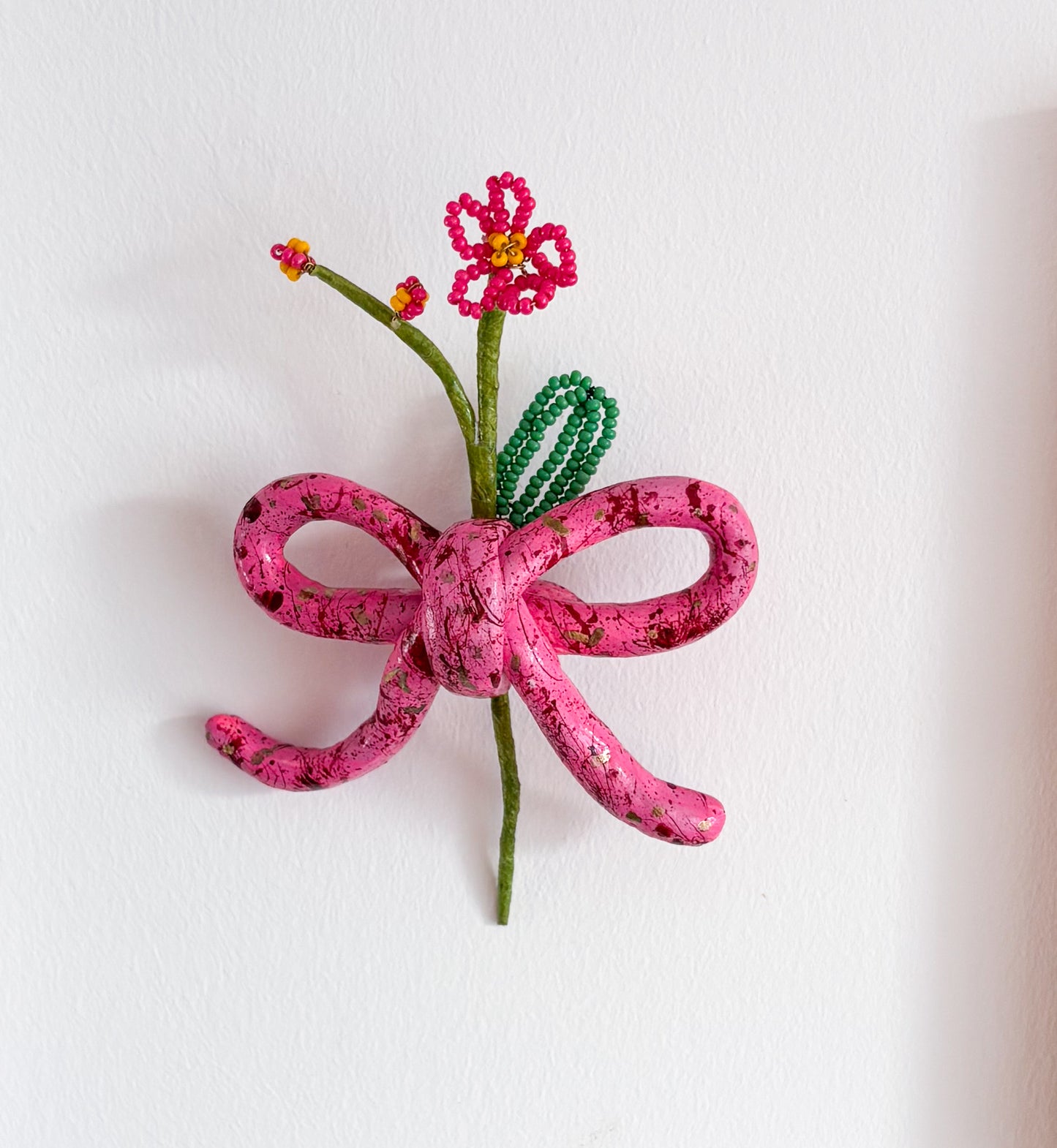 Pink Splatter Bow with Pink Stem