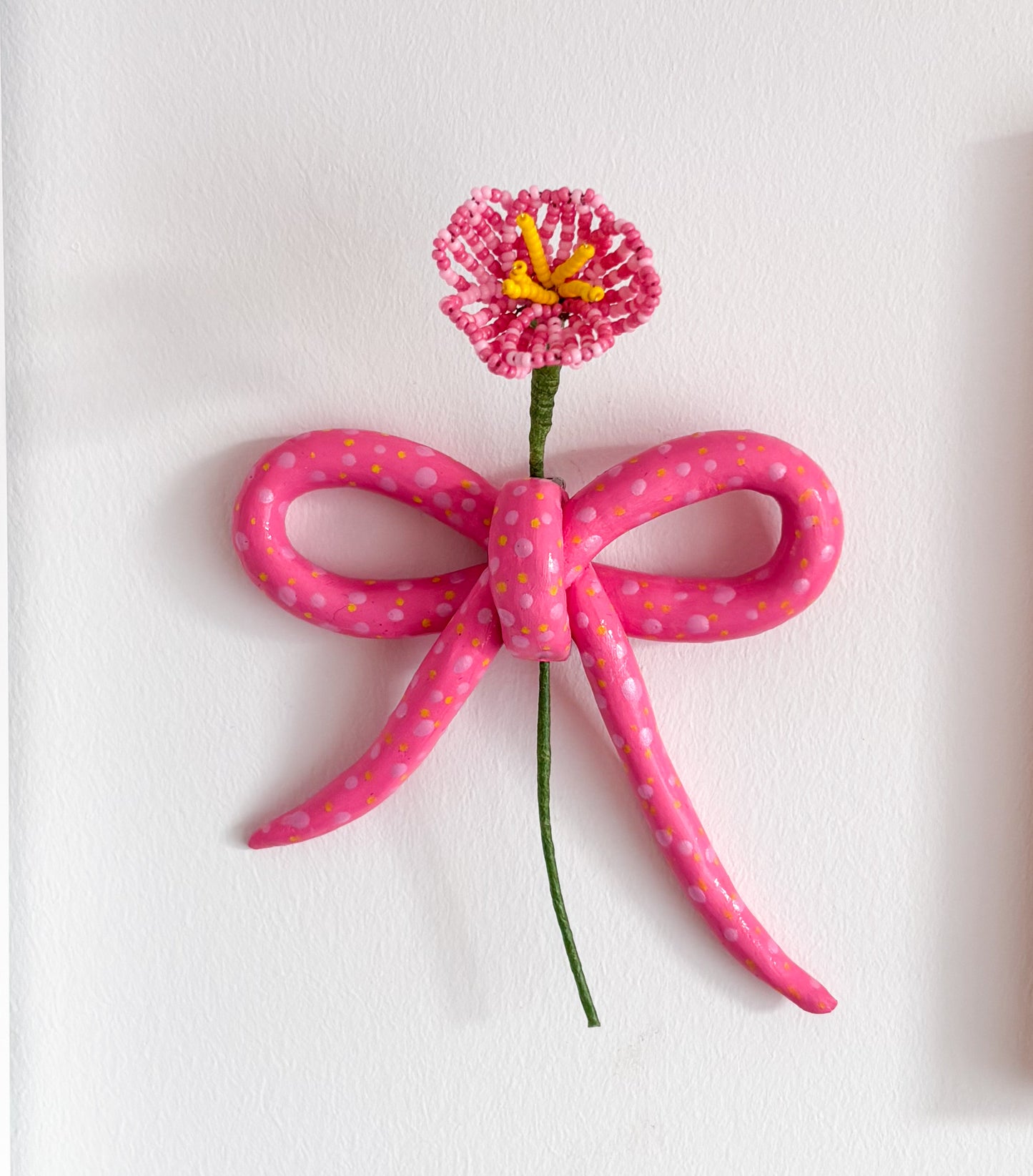 Pink Spotty Bow with Pink Pansy Stem
