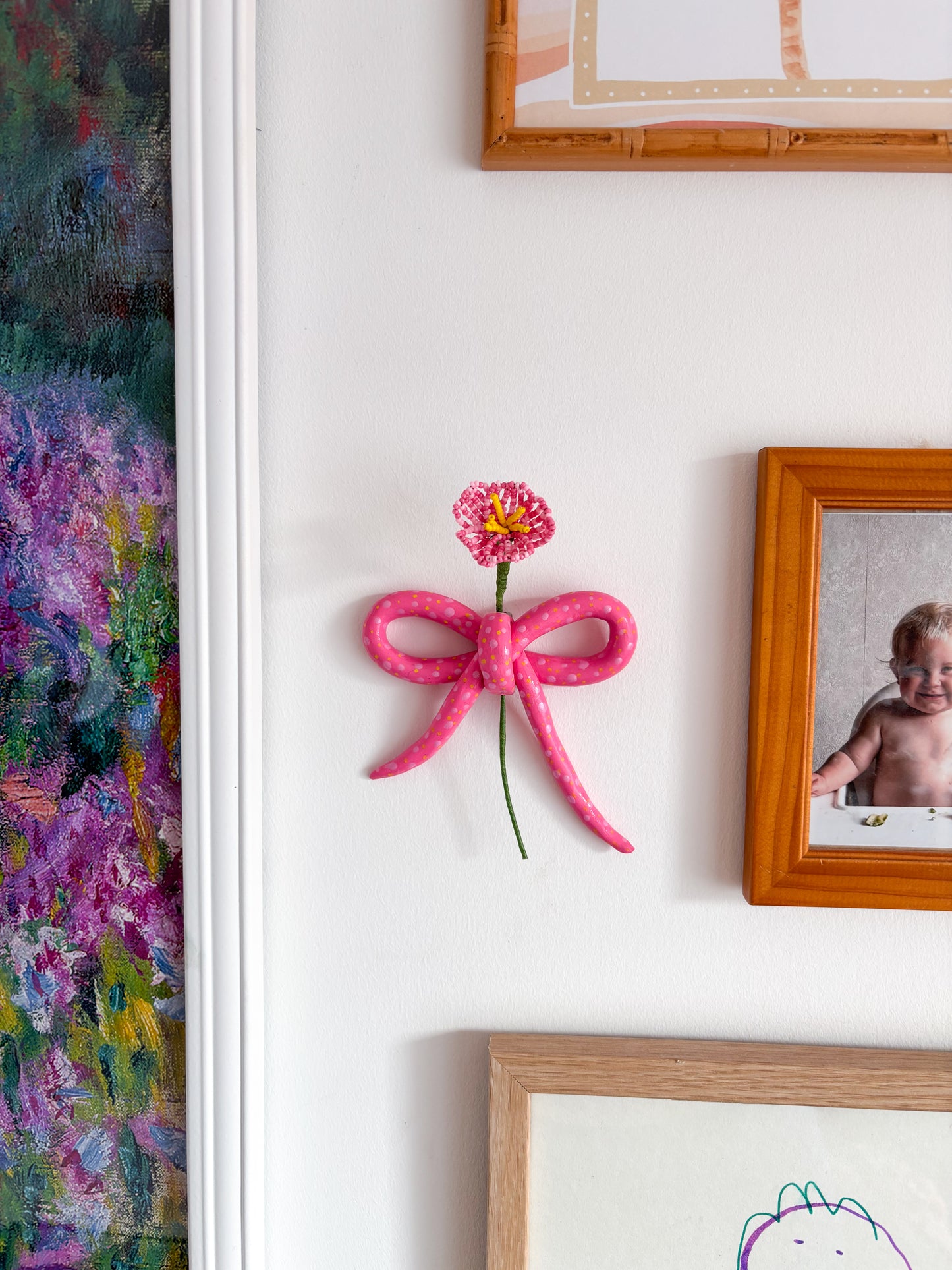 Pink Spotty Bow with Pink Pansy Stem
