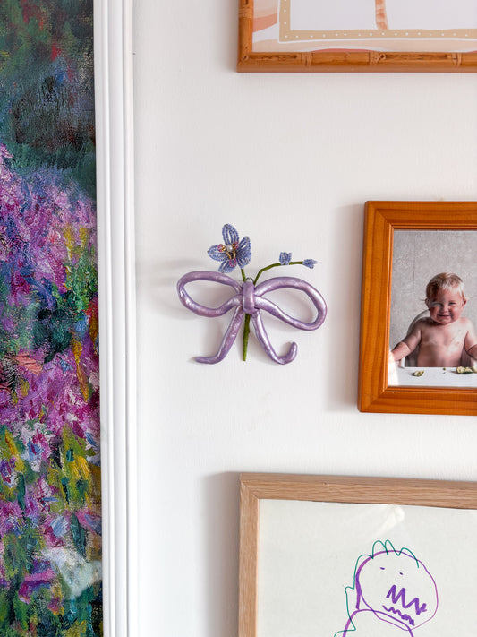 Purple Bow with Orchid Stem