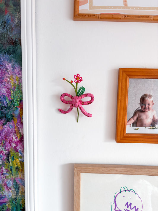 Pink Splatter Bow with Pink Stem
